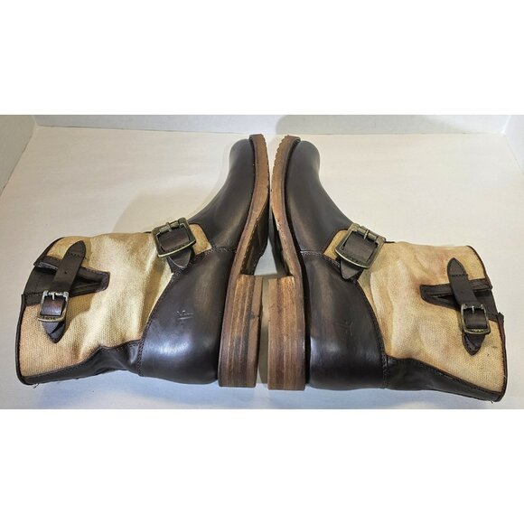 Frye Women's Brown/ Beige Veronica Canvas/Leather Shortie Ankle Boots Size 8B - Picture 12 of 16